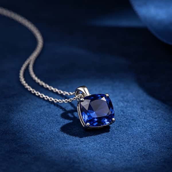 Deep Sapphire Blue Square Necklace